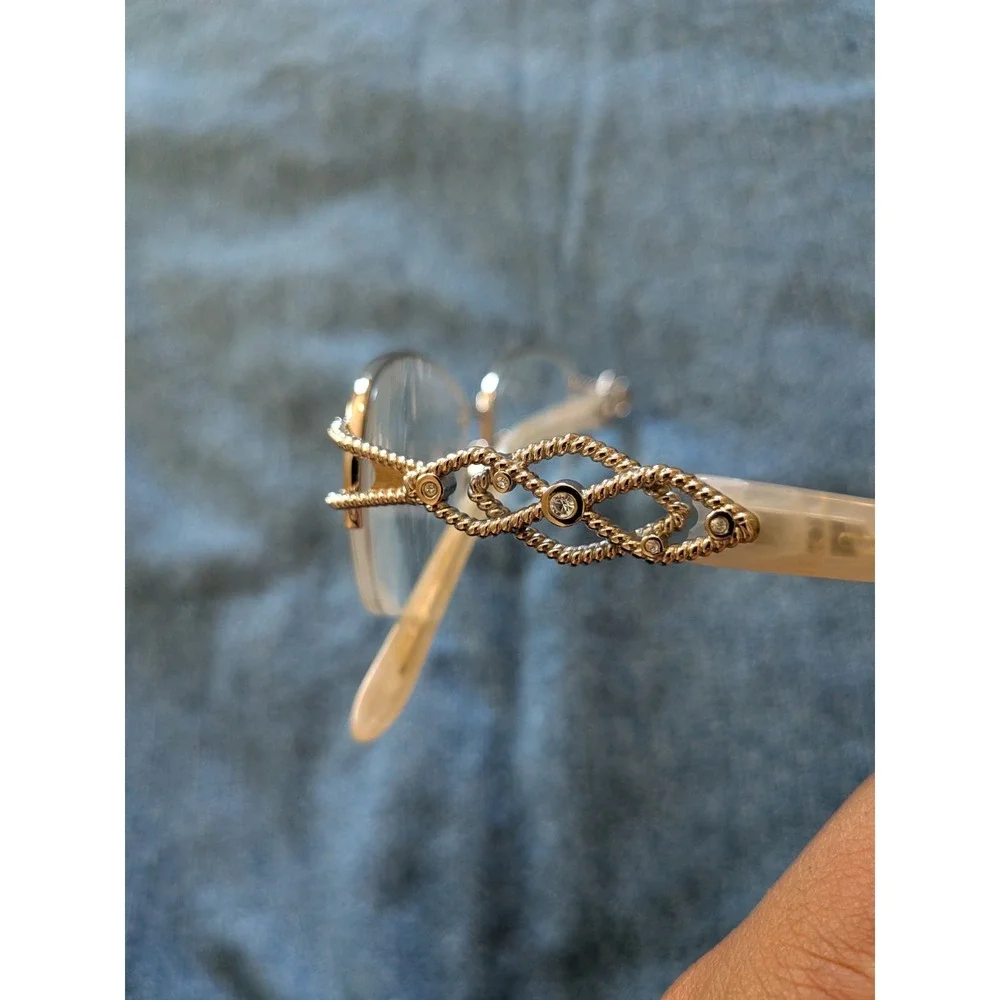 Oleg Glasses Women Silver Tone Gold Tone Embellished Eyeglasses Frames 51-17